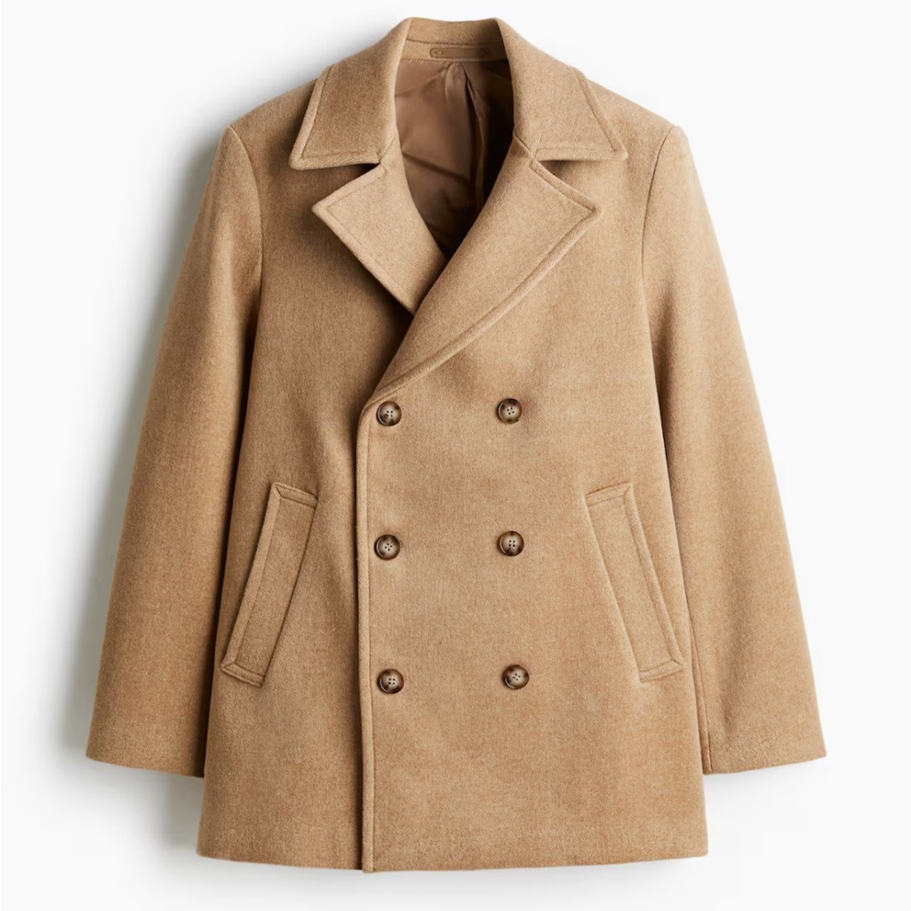 REGULAR FIT WOOL-BLEND PEA COAT (XL)